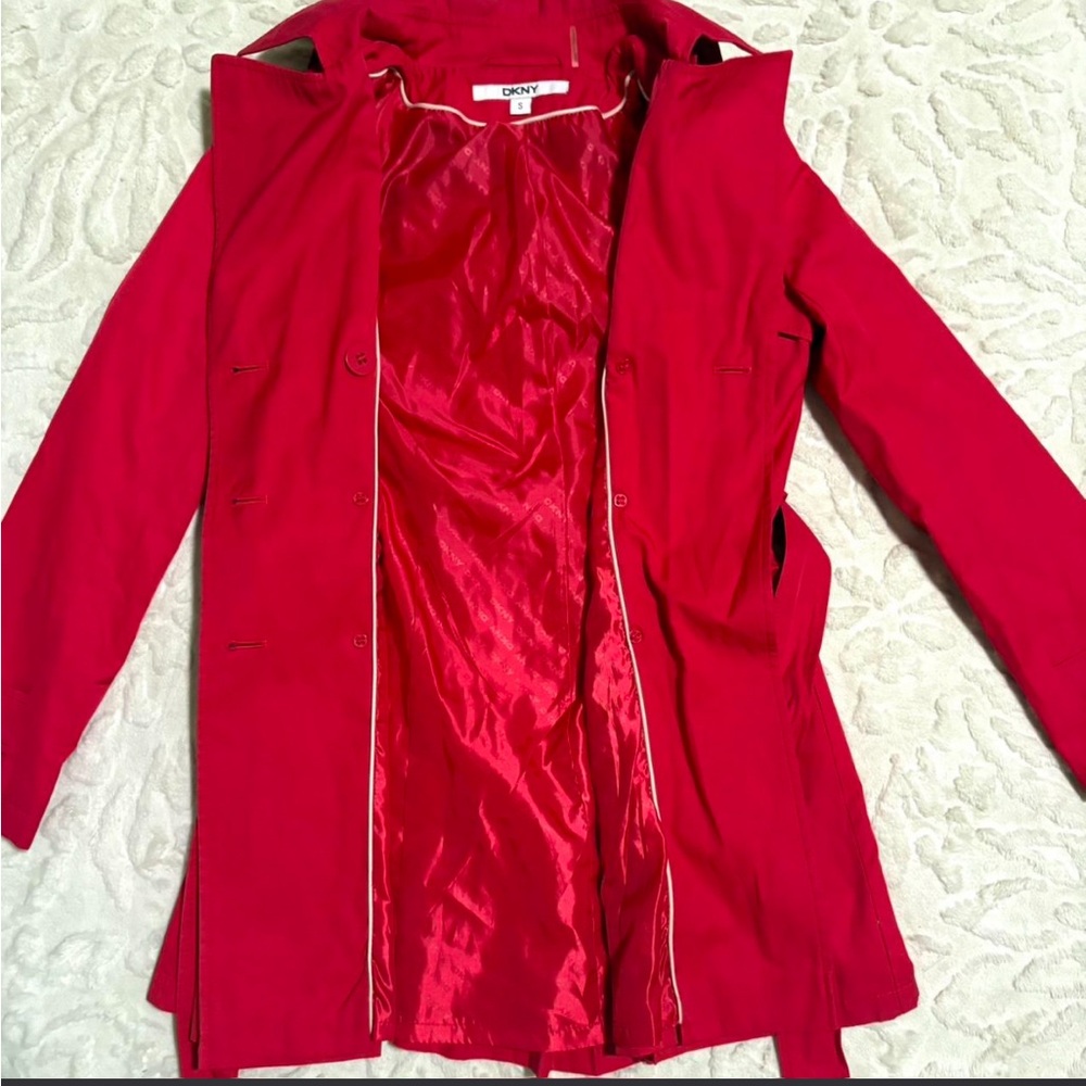 DKNY Vibrant Red Double-Breasted Trench - Picture 2 of 8